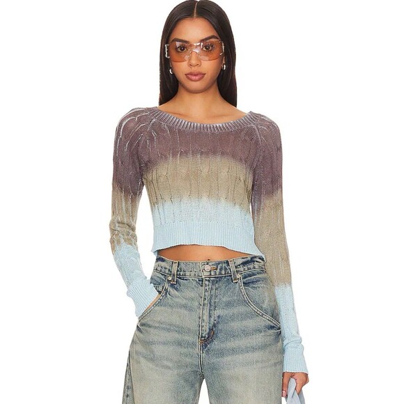 Revolve Vic Women’s Cropped Sweater Blue Ombré Lightweight Size XS Y2K Retro - Picture 1 of 6